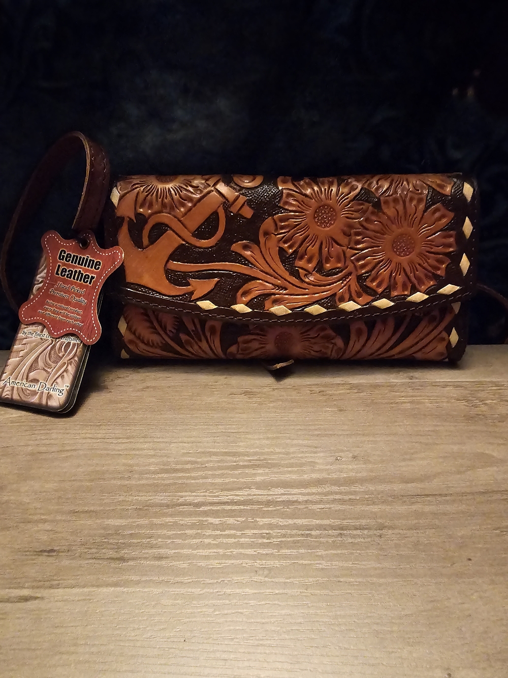 American Darling Tooled Floral Genuine Leather Wristlet Clutch - Crossbody